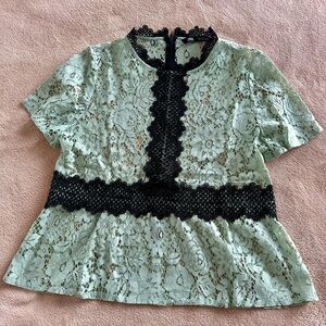 Zara Green Peplum Lace Blouse with Lace Collar